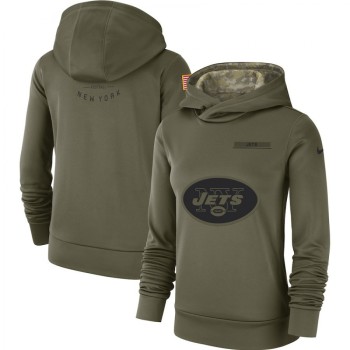 Women's New York Jets Olive Salute to Service Team Logo Performance Pullover NFL Hoodie Women's New York Jets Olive Salute to Service Team Logo Performance Pullover NFL Hoodie