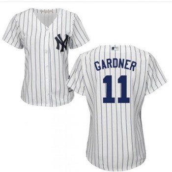 Women's New York Yankees #11 Brett Gardner White Cool Base Stitched Jersey(Run Small) Women's New York Yankees #11 Brett Gardner White Cool Base Stitched Jersey(Run Small)