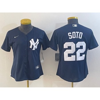 Women's New York Yankees #22 Juan Soto Navy Stitched Jersey(Run Small) Women's New York Yankees #22 Juan Soto Navy Stitched Jersey(Run Small)