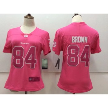 Women's Pittsburgh Steelers #84 Antonio Brown Pink Stitched NFL Limited Rush Fashion Jersey