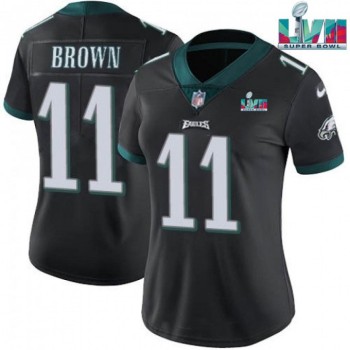 Women's Philadelphia Eagles #11 A.J. Brown Black Super Bolw LVII Patch Vapor Untouchable Limited Stitched Football Jersey(Run Small) Women's Philadelphia Eagles #11 A.J. Brown Black Super Bolw LVII Patch Vapor Untouchable Limited Stitched Football Jersey(Run Small)