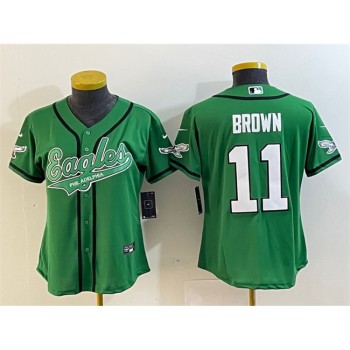 Women's Philadelphia Eagles #11 A. J. Brown Green Cool Base Stitched Baseball Jersey(Run Small) Women's Philadelphia Eagles #11 A. J. Brown Green Cool Base Stitched Baseball Jersey(Run Small)