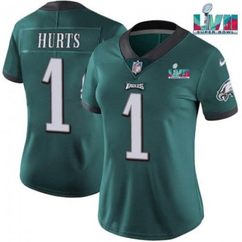 Women's Philadelphia Eagles #1 Jalen Hurts Green Super Bolw LVII Patch Vapor Untouchable Limited Stitched Football Jersey(Run Small) Women's Philadelphia Eagles #1 Jalen Hurts Green Super Bolw LVII Patch Vapor Untouchable Limited Stitched Football Jersey(Run Small)