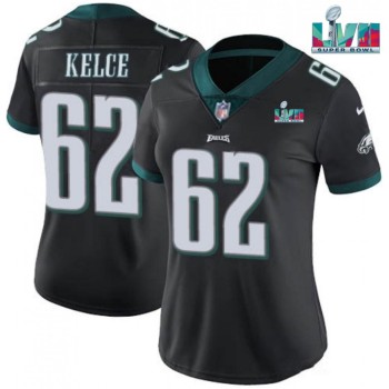 Women's Philadelphia Eagles #62 Jason Kelce Black Super Bowl LVII PatchVapor Untouchable Limited Stitched Football Jersey(Run Small) Women's Philadelphia Eagles #62 Jason Kelce Black Super Bowl LVII PatchVapor Untouchable Limited Stitched Football Jersey(Run Small)