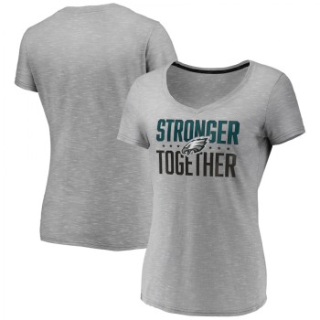 Women's Philadelphia Eagles Gray Stronger Together Space Dye V-Neck T-Shirt(Run Small) Women's Philadelphia Eagles Gray Stronger Together Space Dye V-Neck T-Shirt(Run Small)