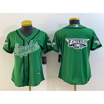 Women's Philadelphia Eagles Green Team Big Logo Cool Base Stitched Baseball Jersey(Run Small) Women's Philadelphia Eagles Green Team Big Logo Cool Base Stitched Baseball Jersey(Run Small)