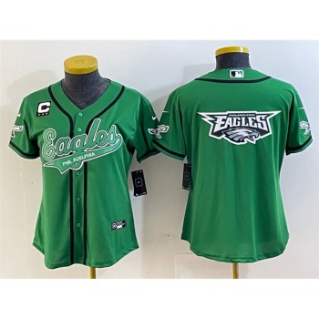 Women's Philadelphia Eagles Green Team Big Logo With 3-Star C Patch Cool Base Stitched Baseball Jersey(Run Small) Women's Philadelphia Eagles Green Team Big Logo With 3-Star C Patch Cool Base Stitched Baseball Jersey(Run Small)