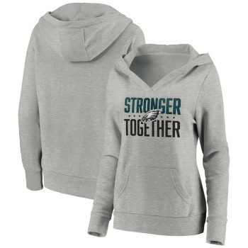 Women's Philadelphia Eagles Heather Gray Stronger Together Crossover Neck Pullover Hoodie(Run Small) Women's Philadelphia Eagles Heather Gray Stronger Together Crossover Neck Pullover Hoodie(Run Small)
