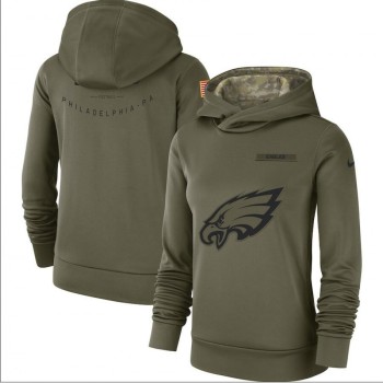 Women's Philadelphia Eagles Olive Salute to Service Team Logo Performance Pullover NFL Hoodie Women's Philadelphia Eagles Olive Salute to Service Team Logo Performance Pullover NFL Hoodie