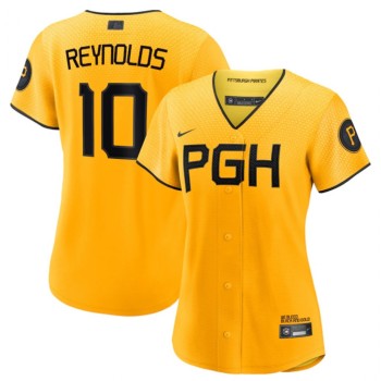 Women's Pittsburgh Pirates #10 Bryan Reynolds Gold 2023 City Connect Stitched Jersey Women's Pittsburgh Pirates #10 Bryan Reynolds Gold 2023 City Connect Stitched Jersey