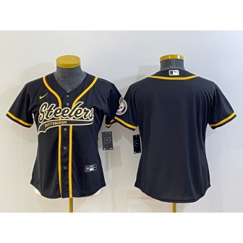 Women's Pittsburgh Steelers Blank Black With Patch Cool Base Stitched Baseball Jersey(Run Small) Women's Pittsburgh Steelers Blank Black With Patch Cool Base Stitched Baseball Jersey(Run Small)