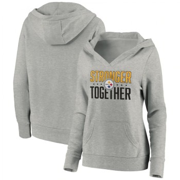 Women's Pittsburgh Steelers Heather Gray Stronger Together Crossover Neck Pullover Hoodie(Run Small) Women's Pittsburgh Steelers Heather Gray Stronger Together Crossover Neck Pullover Hoodie(Run Small)