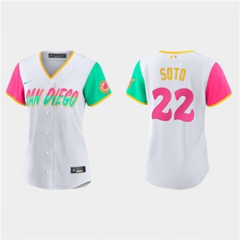 Women's San Diego Padres #22 Juan Soto 2022 White City Connect Cool Base Stitched Baseball Jersey(Run Small) Women's San Diego Padres #22 Juan Soto 2022 White City Connect Cool Base Stitched Baseball Jersey(Run Small)