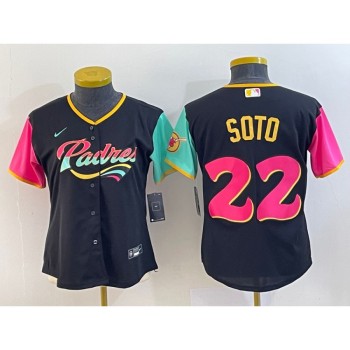 Women's San Diego Padres #22 Juan Soto Black City Connect Stitched Baseball Jersey(Run Small) Women's San Diego Padres #22 Juan Soto Black City Connect Stitched Baseball Jersey(Run Small)
