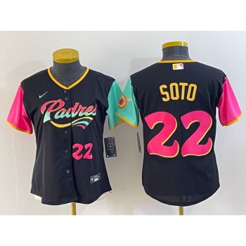 Women's San Diego Padres #22 Juan Soto Black City Connect With Patch Stitched Baseball Jersey(Run Small) Women's San Diego Padres #22 Juan Soto Black City Connect With Patch Stitched Baseball Jersey(Run Small)