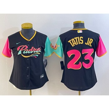 Women's San Diego Padres #23 Fernando Tatis Jr. Black City Connect Stitched Baseball Jersey(Run Small) Women's San Diego Padres #23 Fernando Tatis Jr. Black City Connect Stitched Baseball Jersey(Run Small)