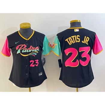 Women's San Diego Padres #23 Fernando Tatis Jr. Black City Connect With Patch Stitched Baseball Jersey(Run Small) Women's San Diego Padres #23 Fernando Tatis Jr. Black City Connect With Patch Stitched Baseball Jersey(Run Small)