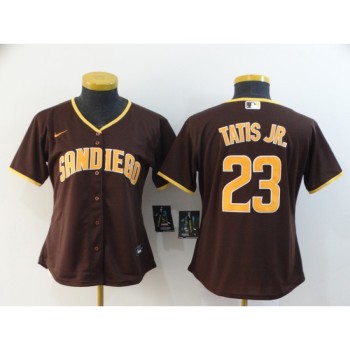 Women's San Diego Padres #23 Fernando Tatis Jr. Brown Cool Base Stitched MLB Jersey(Run Small) Women's San Diego Padres #23 Fernando Tatis Jr. Brown Cool Base Stitched MLB Jersey(Run Small)