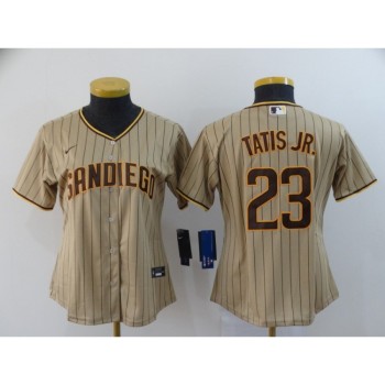 Women's San Diego Padres #23 Fernando Tatis Jr. Tan Brown Cool Base Stitched MLB Jersey(Run Small) Women's San Diego Padres #23 Fernando Tatis Jr. Tan Brown Cool Base Stitched MLB Jersey(Run Small)