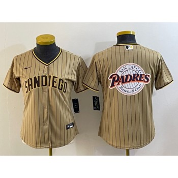 Women's San Diego Padres Tan Team Big Logo Stitched Baseball Jersey(Run Small) Women's San Diego Padres Tan Team Big Logo Stitched Baseball Jersey(Run Small)