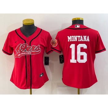 Women's San Francisco 49ers #16 Joe Montana Red With Patch Cool Base Stitched Baseball Jersey(Run Small)
