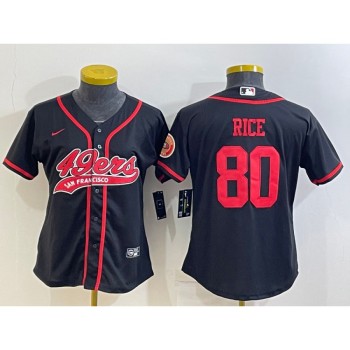 Women's San Francisco 49ers #80 Jerry Rice Black With Patch Cool Base Stitched Baseball Jersey(Run Small) Women's San Francisco 49ers #80 Jerry Rice Black With Patch Cool Base Stitched Baseball Jersey(Run Small)