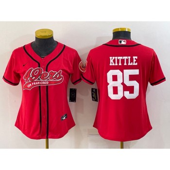 Women's San Francisco 49ers #85 George Kittle Red With Patch Cool Base Stitched Baseball Jersey(Run Small)