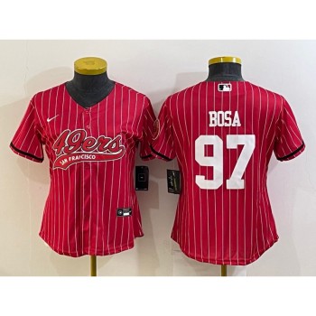 Women's San Francisco 49ers #97 Nick Bosa Red With Patch Cool Base Stitched Baseball Jersey(Run Small) Women's San Francisco 49ers #97 Nick Bosa Red With Patch Cool Base Stitched Baseball Jersey(Run Small)