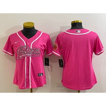 Women's San Francisco 49ers Blank Pink With Patch Cool Base Stitched Baseball Jersey(Run Small)
