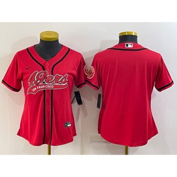 Women's San Francisco 49ers Blank Red With Patch Cool Base Stitched Baseball Jersey(Run Small) Women's San Francisco 49ers Blank Red With Patch Cool Base Stitched Baseball Jersey(Run Small)