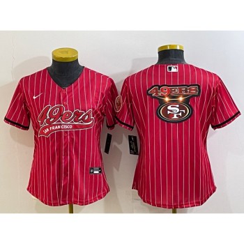 Women's San Francisco 49ers Red Team Big Logo With Patch Cool Base Stitched Baseball Jersey(Run Small) Women's San Francisco 49ers Red Team Big Logo With Patch Cool Base Stitched Baseball Jersey(Run Small)