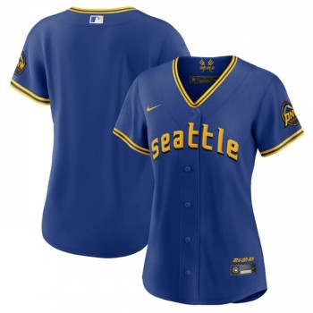 Women's Seattle Mariners Blank Royal 2023 City Connect Stitched Baseball Jersey(Run Small) Women's Seattle Mariners Blank Royal 2023 City Connect Stitched Baseball Jersey(Run Small)