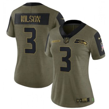 Women's Seattle Seahawks #3 Russell Wilson 2021 Olive Salute To Service Limited Stitched Jersey(Run Small) Women's Seattle Seahawks #3 Russell Wilson 2021 Olive Salute To Service Limited Stitched Jersey(Run Small)