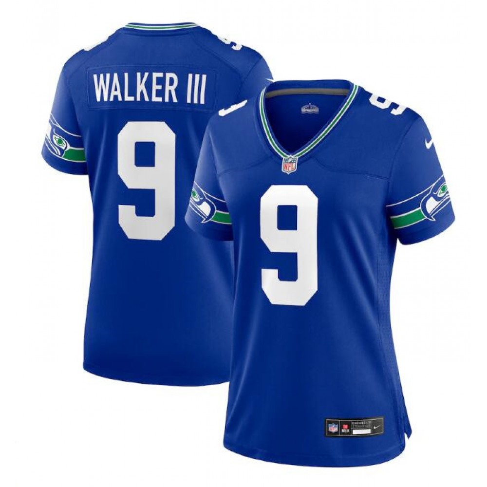 Women's Seattle Seahawks #9 Kenneth Walker III Royal Throwback Player Stitched Game Jersey(Run Small)