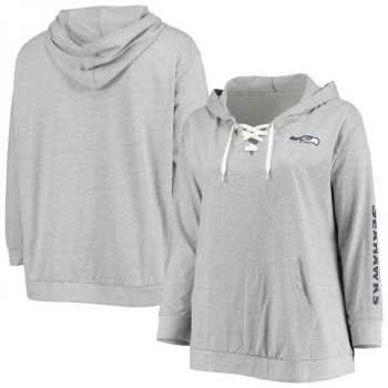 Women's Seattle Seahawks Heathered Gray Lace-Up Pullover Hoodie Women's Seattle Seahawks Heathered Gray Lace-Up Pullover Hoodie