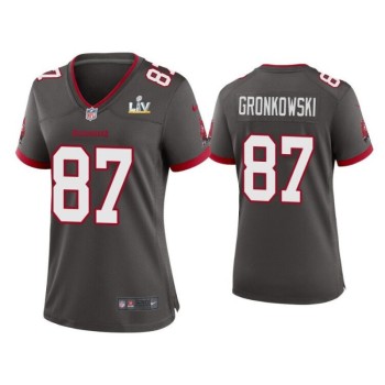 Women's Tampa Bay Buccaneers #87 Rob Gronkowski Grey 2021 Super Bowl LV Limited Stitched Jersey(Run Small) Women's Tampa Bay Buccaneers #87 Rob Gronkowski Grey 2021 Super Bowl LV Limited Stitched Jersey(Run Small)