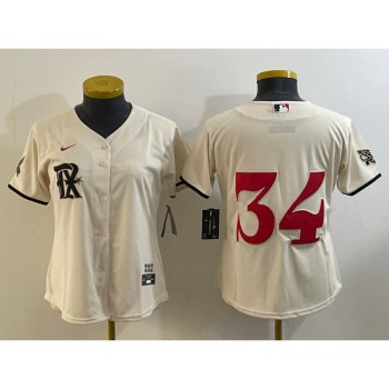 Women's Texas Rangers #34 Nolan Ryan Cream 2023 City Connect Stitched Baseball Jersey(Run Small) Women's Texas Rangers #34 Nolan Ryan Cream 2023 City Connect Stitched Baseball Jersey(Run Small)