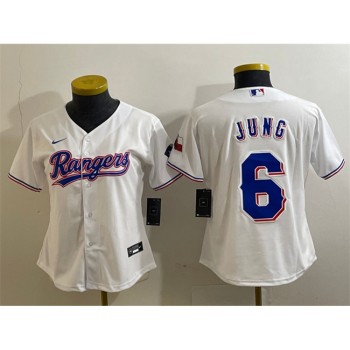 Women's Texas Rangers #6 Josh Jung White With Patch Stitched Baseball Jersey(Run Small) Women's Texas Rangers #6 Josh Jung White With Patch Stitched Baseball Jersey(Run Small)
