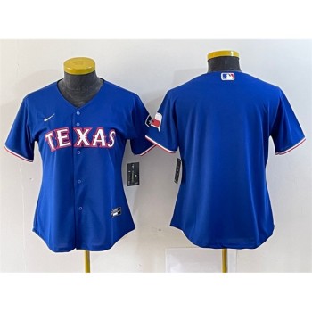 Women's Texas Rangers Blank Royal With Patch Stitched Baseball Jersey(Run Small) Women's Texas Rangers Blank Royal With Patch Stitched Baseball Jersey(Run Small)