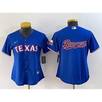 Women's Texas Rangers Royal Team Big Logo With Patch Stitched Baseball Jersey(Run Small) Women's Texas Rangers Royal Team Big Logo With Patch Stitched Baseball Jersey(Run Small)