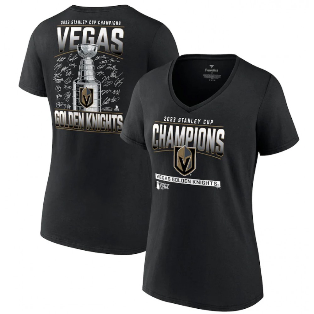 Women's Vegas Golden Knights Black 2023 Stanley Cup Champions Signature Roster V-Neck T-Shirt
