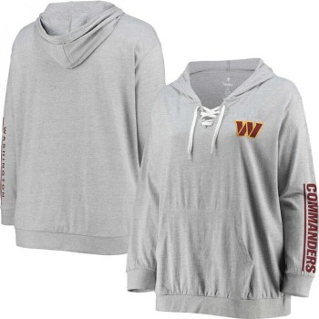 Women's Washington Commanders Heathered Gray Lace-Up Pullover Hoodie Women's Washington Commanders Heathered Gray Lace-Up Pullover Hoodie