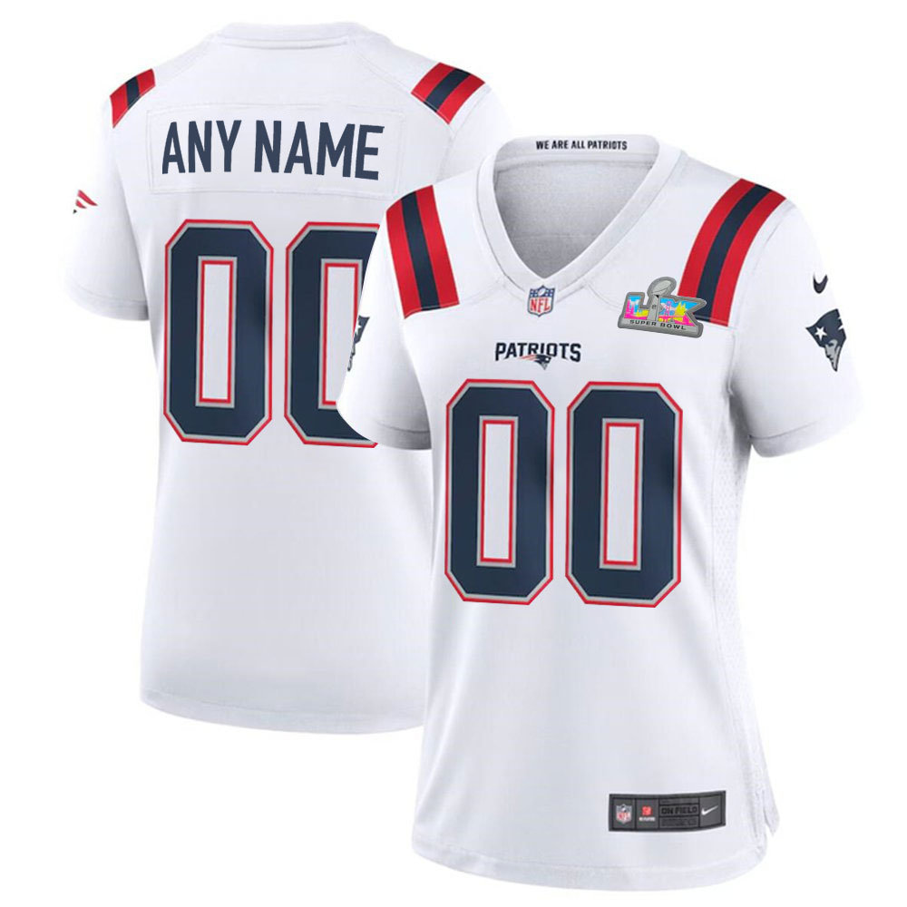 Women's New England Patriots Custom White Super Bowl LX Stitched Game Jersey