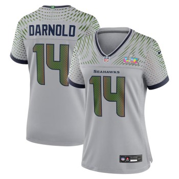 Women's Seattle Seahawks #14 Sam Darnold Gray Super Bowl LX Rivalries Collection Game Stitched Jersey Women's Seattle Seahawks #14 Sam Darnold Gray Super Bowl LX Rivalries Collection Game Stitched Jersey