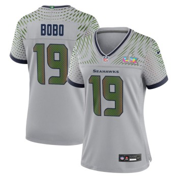 Women's Seattle Seahawks #19 Jake Bobo Gray Super Bowl LX Rivalries Collection Game Stitched Jersey Women's Seattle Seahawks #19 Jake Bobo Gray Super Bowl LX Rivalries Collection Game Stitched Jersey
