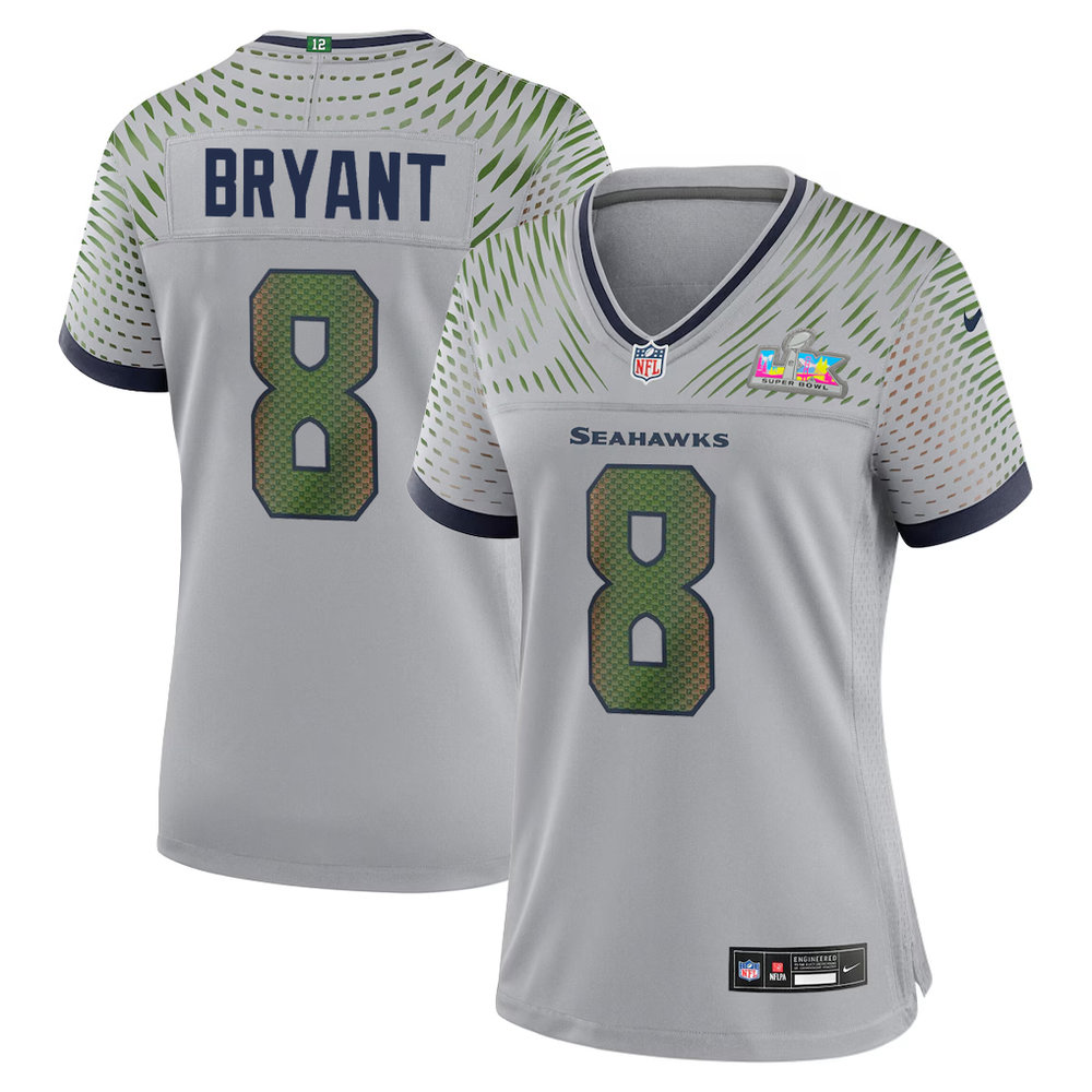 Women's Seattle Seahawks #8 Coby Bryant Gray Super Bowl LX Rivalries Collection Game Stitched Jersey