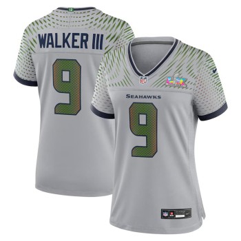 Women's Seattle Seahawks #9 Kenneth Walker III Gray Super Bowl LX Rivalries Collection Game Stitched Jersey Women's Seattle Seahawks #9 Kenneth Walker III Gray Super Bowl LX Rivalries Collection Game Stitched Jersey
