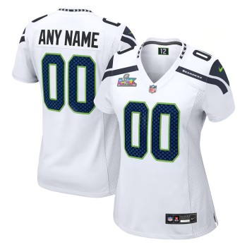 Women's Seattle Seahawks Custom White Super Bowl LX Game Jersey Women's Seattle Seahawks Custom White Super Bowl LX Game Jersey