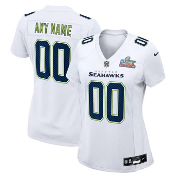Women's Seattle Seahawks Custom White Super Bowl LX Patch Tundra Fashion Game Jersey Women's Seattle Seahawks Custom White Super Bowl LX Patch Tundra Fashion Game Jersey