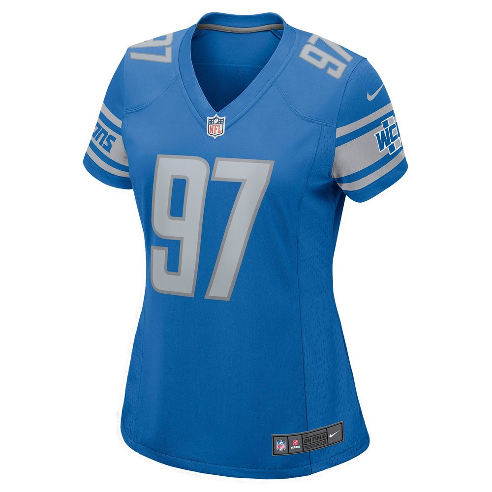 Women's Detroit Lions #97 Aidan Hutchinson Blue Game Jersey Women's Detroit Lions #97 Aidan Hutchinson Blue Game Jersey